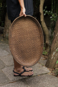 Talieng BAMBOO OVAL TABLE｜TRADITIONAL PATTERN｜DARK｜53 × 36 cm